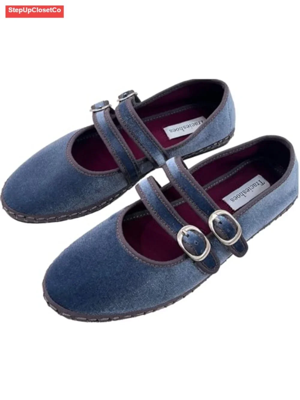 Women's Velvet Mary Jane Ballet Flats, Cushioned & Flexible, Round Toe Dress
